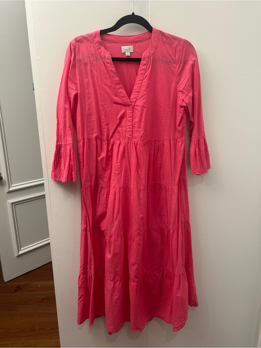 Mud Pie Coral-Pink Tiered V-Neck Midi Dress